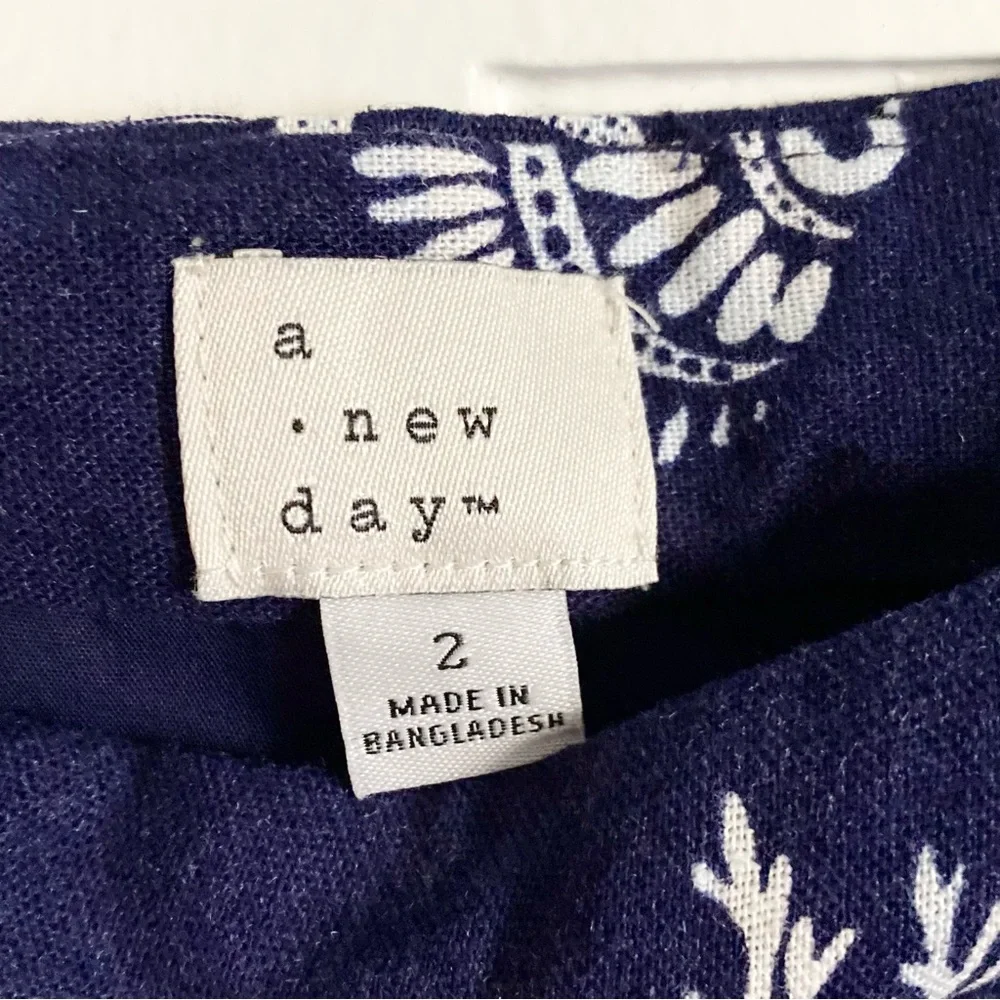 NWT A New Day Skort Navy Nautical, Women’s Size 2 Coastal Linen Blend Faux Wrap